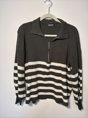 Amazon BTFBM Green with White Stripes 3/4 Zip Sweater - XL